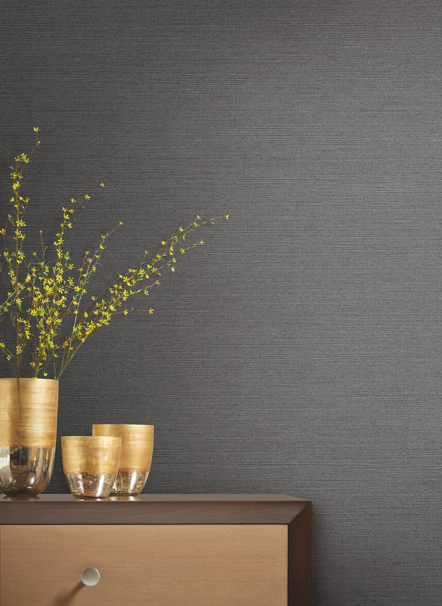 Shining Sisal Grey Metallic Faux Grasscloth Non Woven Wallpaper - York Y6200901