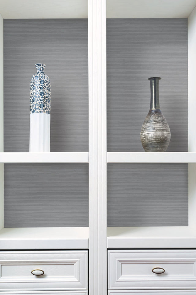 Shining Sisal Grey Metallic Faux Grasscloth Non Woven Wallpaper - York Y6200901