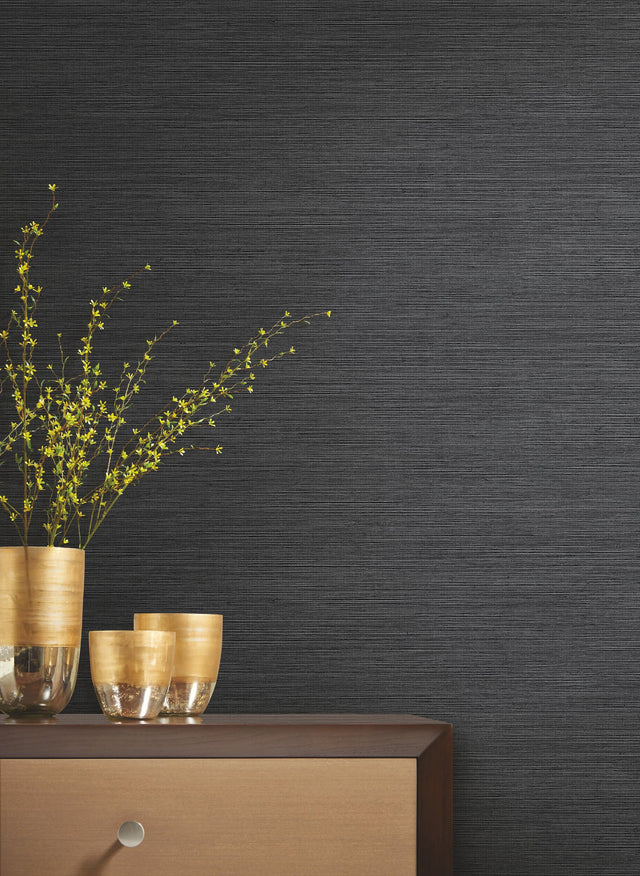 Shining Sisal Grasscloth Black Metallic Wallpaper - York Y6200903