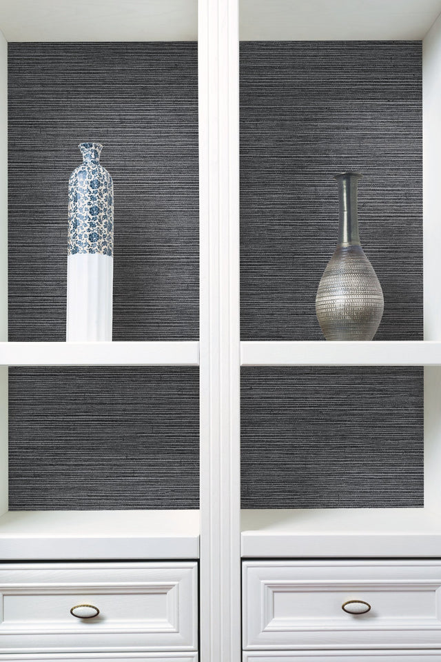 Shining Sisal Grasscloth Black Metallic Wallpaper - York Y6200903