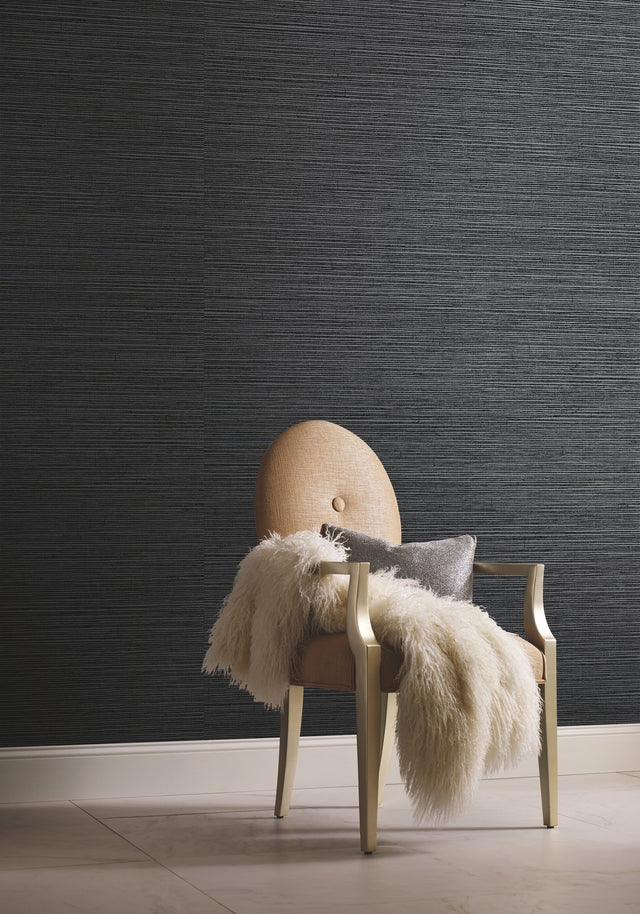Shining Sisal Grasscloth Black Metallic Wallpaper - York Y6200903