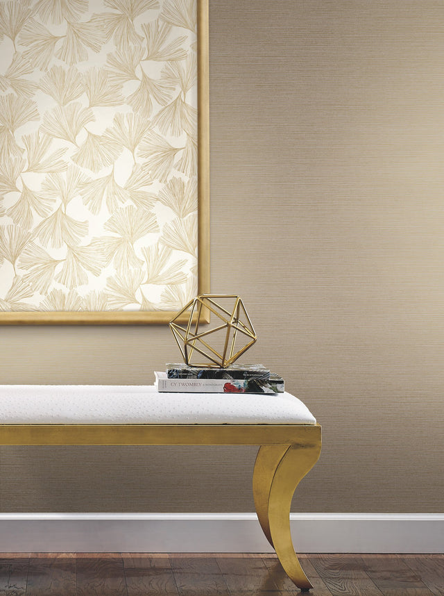 Shining Sisal Grasscloth Tan Metallic Wallpaper with Faux Grasscloth Texture - York Y6200906