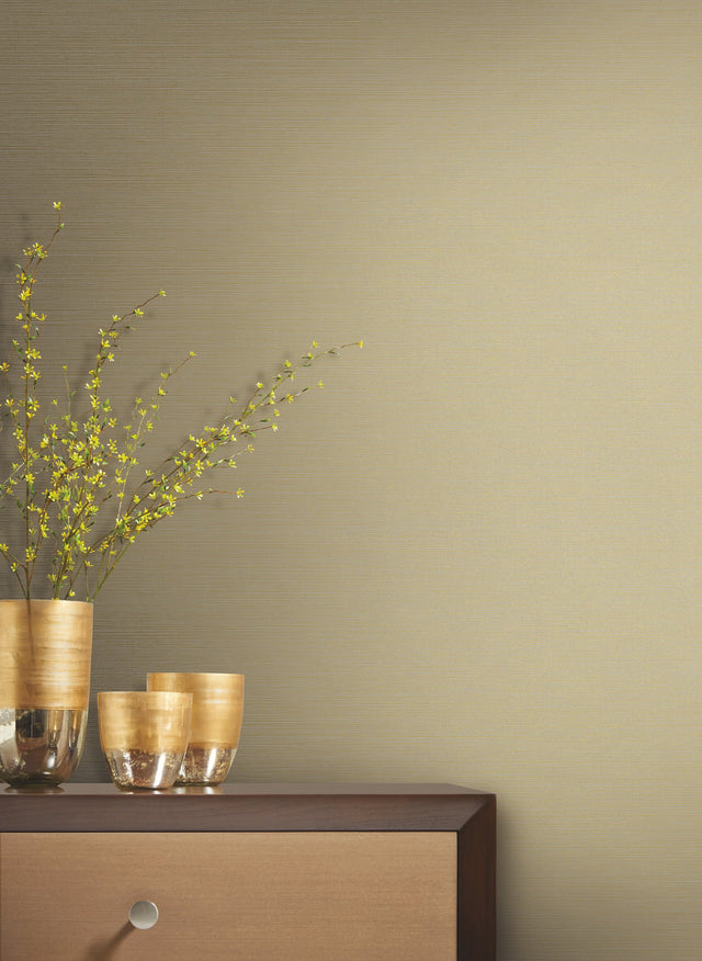 Shining Sisal Grasscloth Tan Metallic Wallpaper with Faux Grasscloth Texture - York Y6200906