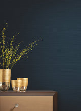 Shining Sisal Grasscloth Dark Blue Metallic Wallpaper Faux Grasscloth Non Woven - York Y6200907