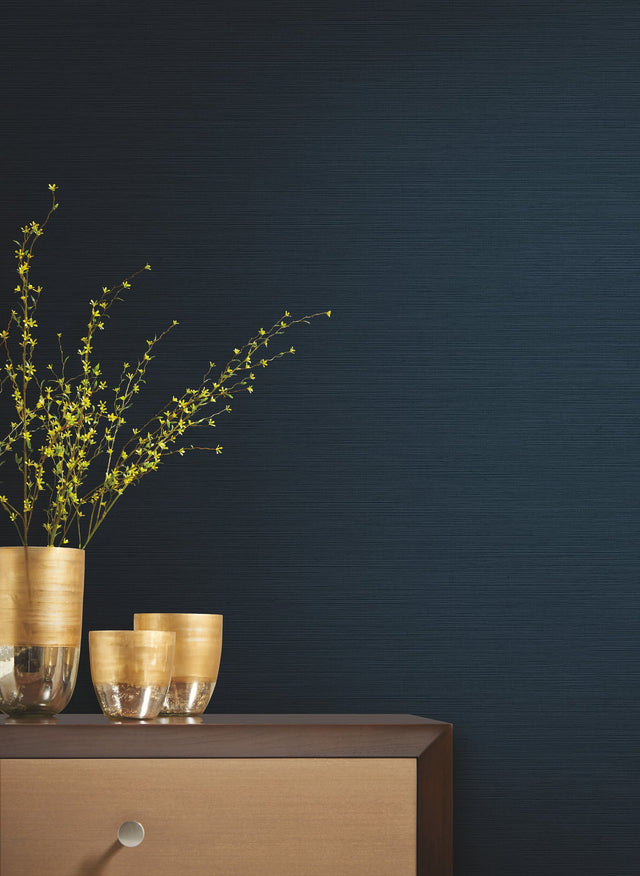 Shining Sisal Grasscloth Dark Blue Metallic Wallpaper Faux Grasscloth Non Woven - York Y6200907