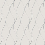 Wavy Stripe Off White & Silver Metallic Wallpaper with Metallic Wavy Stripe Pattern - York Y6201401