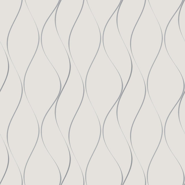 Wavy Stripe Off White & Silver Metallic Wallpaper with Metallic Wavy Stripe Pattern - York Y6201401