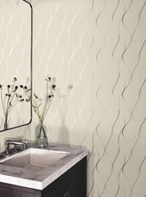 Wavy Stripe Beige Metallic Wallpaper with Stripes Pattern, Unpasted Non Woven - York Y6201404