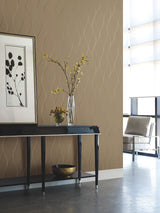 Wavy Stripe Tan Metallic Wallpaper with Curvilinear Ribbon Pattern - York Y6201406