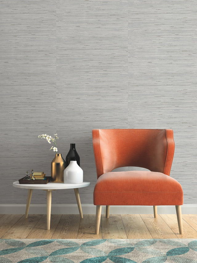 Lustrous Grasscloth Silver Wallpaper with Textured Faux Grasscloth Effect - York Y6201602