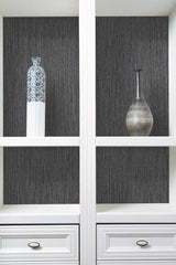 Seagrass Black & Silver Wallpaper with Faux Grasscloth Vertical Striation - York Y6201801