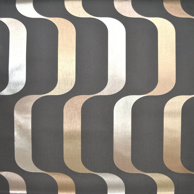 Ribbon Black Wallpaper with Mid-Century Metallic Ribbon Stripe - York Y6221003