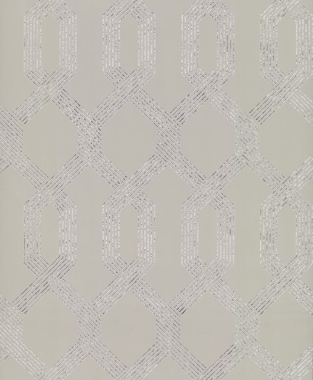 Viva Lounge Silver Metallic Wallpaper with Mid-Century Trellis Motif - York Y6221204