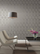Viva Lounge Silver Metallic Wallpaper with Mid-Century Trellis Motif - York Y6221204