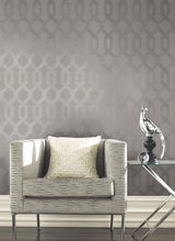 Viva Lounge Silver Metallic Wallpaper with Mid-Century Trellis Motif - York Y6221204