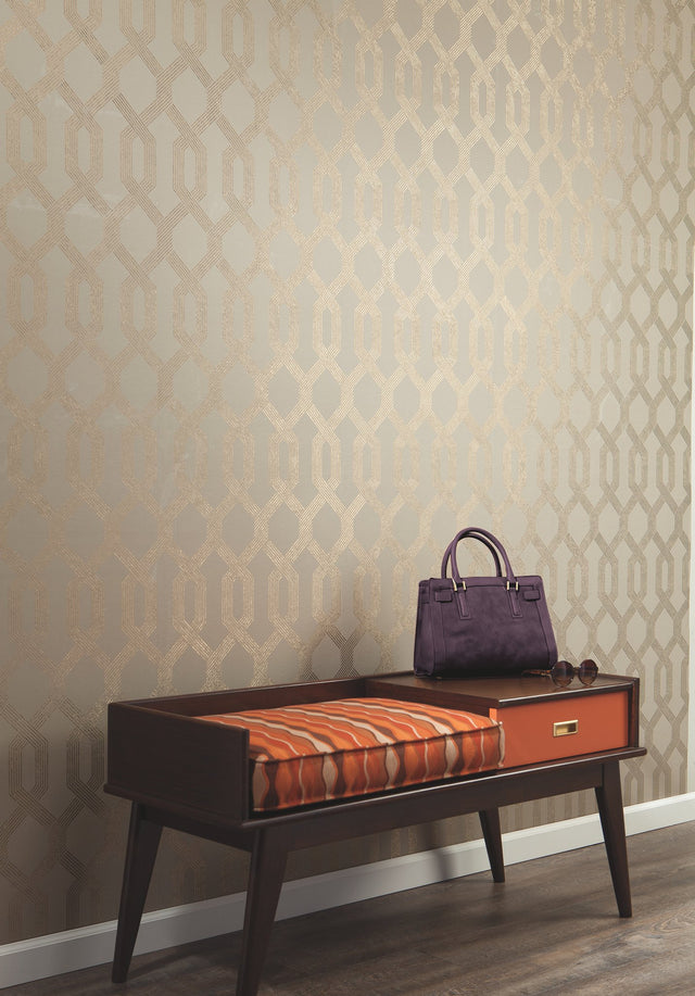Viva Lounge Black Wallpaper with Metallic Trellis Lattice - York Y6221205