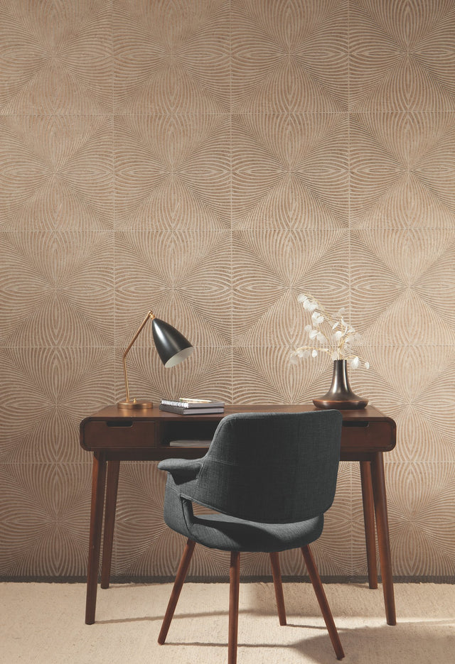 Optic Brown Geometric Wallpaper with Mid-Century Metallic Tile Motif - York Y6221302