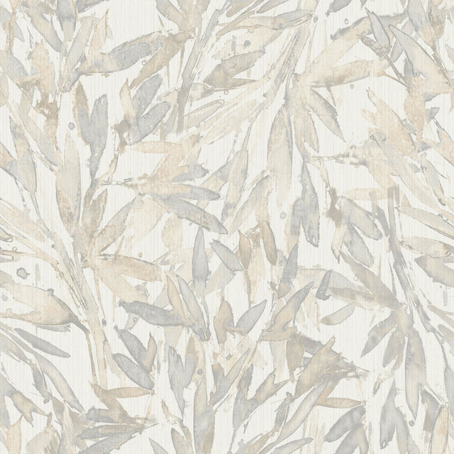 Rainforest Leaves Cream & Grey Wallpaper with Tropical Botanical Motif - York Y6230702