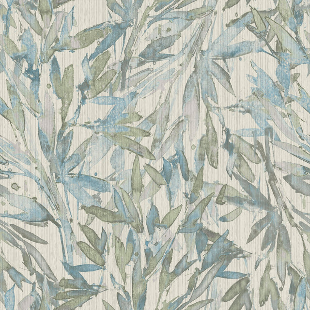 Rainforest Leaves Blue & Green Wallpaper with Tropical Botanical Pattern - York Y6230704