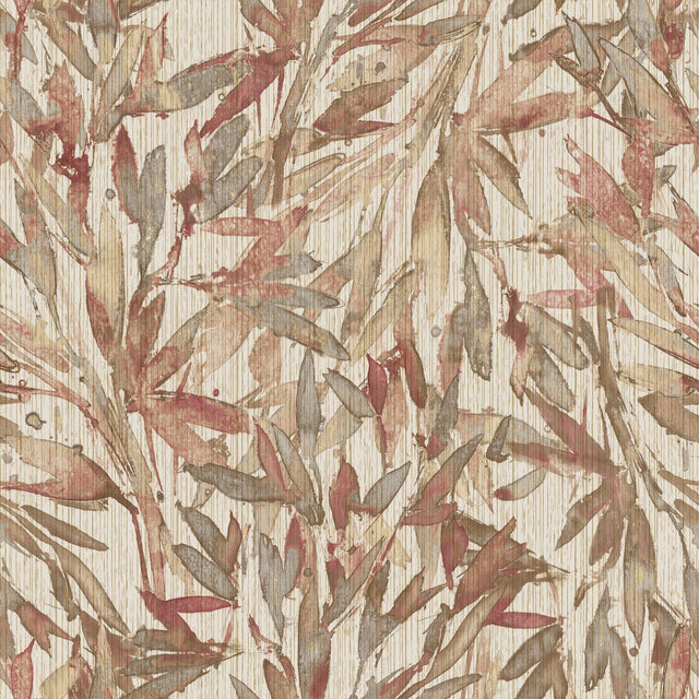 Rainforest Leaves Red & Warm Grey Wallpaper