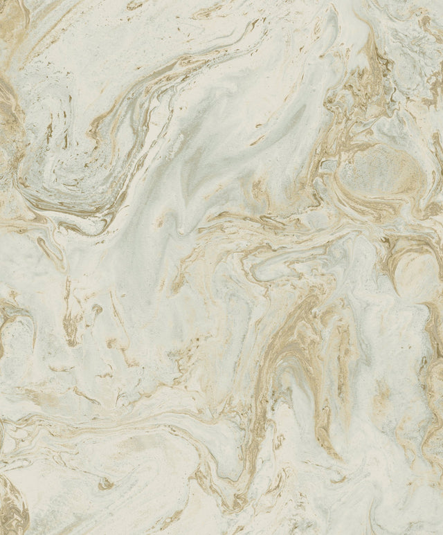Oil & Marble Green & Gold Metallic Wallpaper