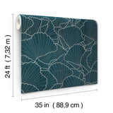 Shell Wood Veneer Navy Metallic by Ronald Redding Wood Veneer Wallpaper – York Designer Series YGL7000