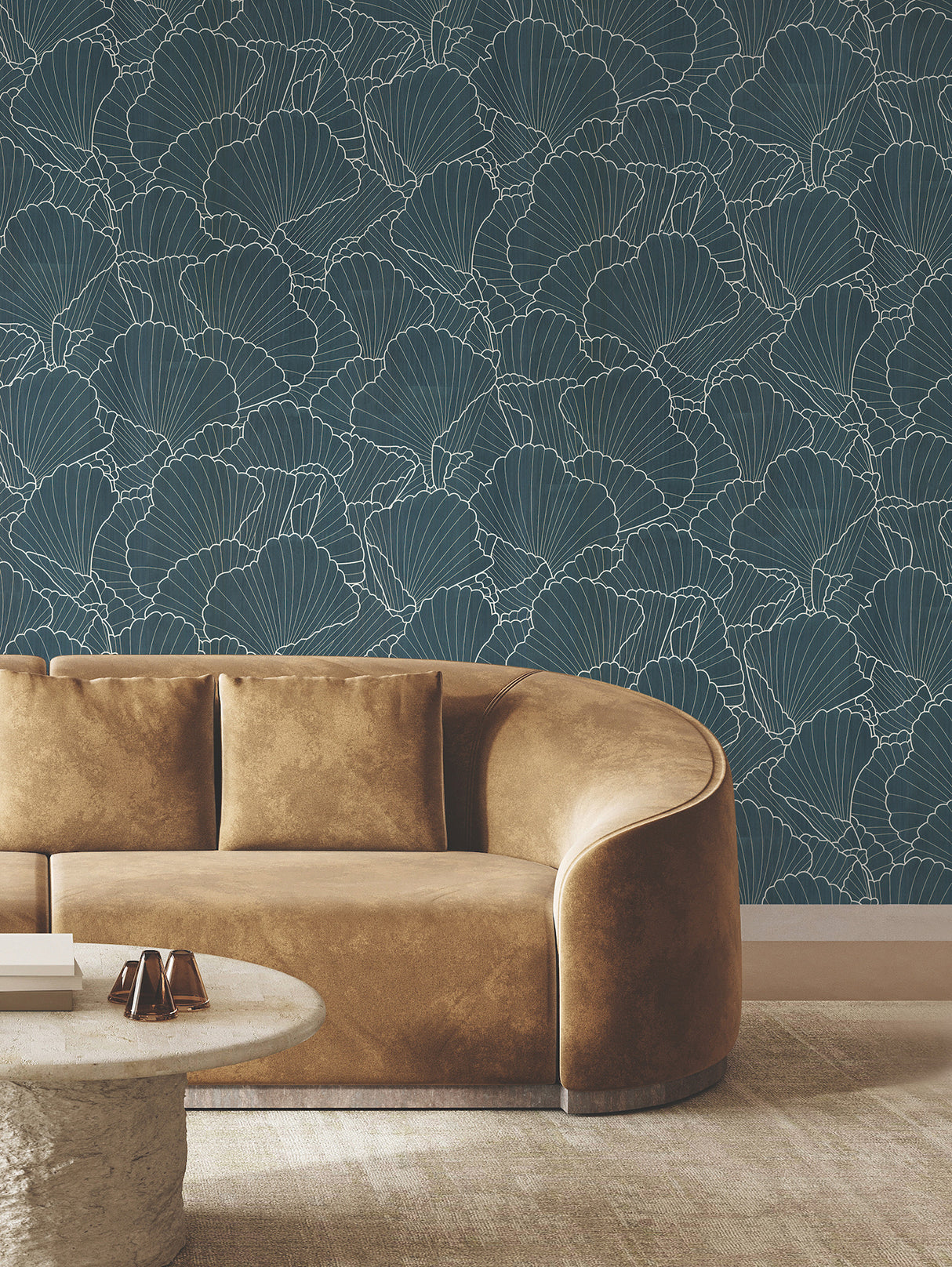 Shell Wood Veneer Navy Metallic by Ronald Redding Wood Veneer Wallpaper – York Designer Series YGL7000