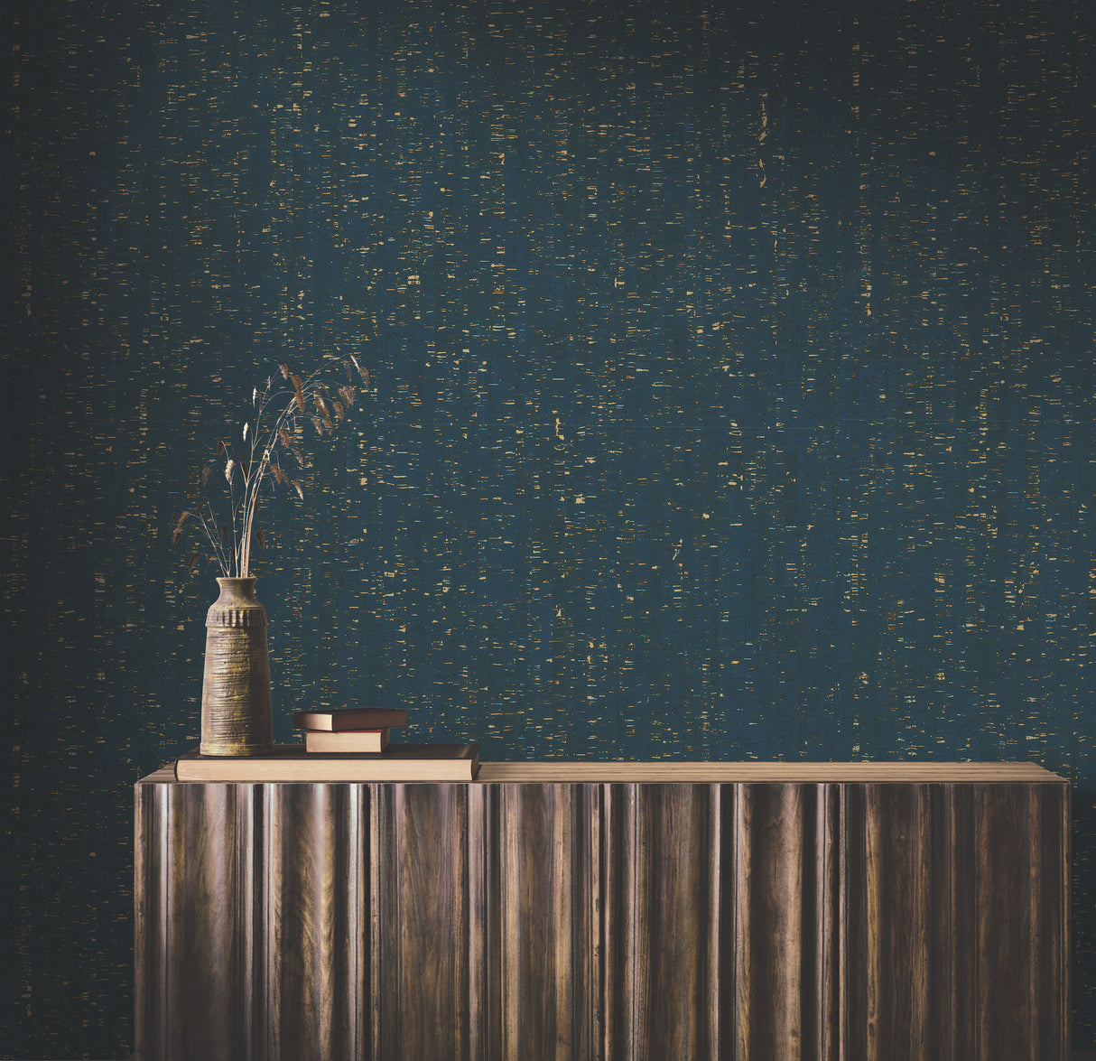 Caldera Cork Navy / Gold by Ronald Redding Natural Cork Wallpaper – York Designer Series YGL7008