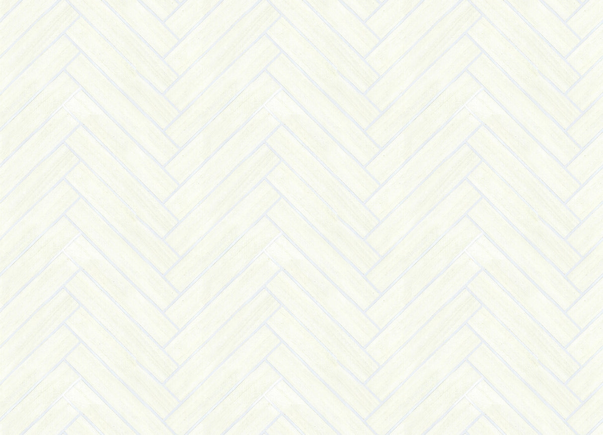 Herringbone Wood Veneer Apple Blossom wallpaper swatch showing light herringbone wood pattern