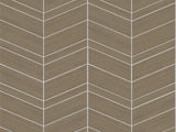 Chevron Abaca grasscloth wallpaper in cinnamon brown with white chevron lines.