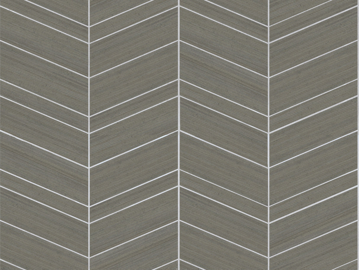 Chevron Abaca Portabella grasscloth wallpaper detail and room scene