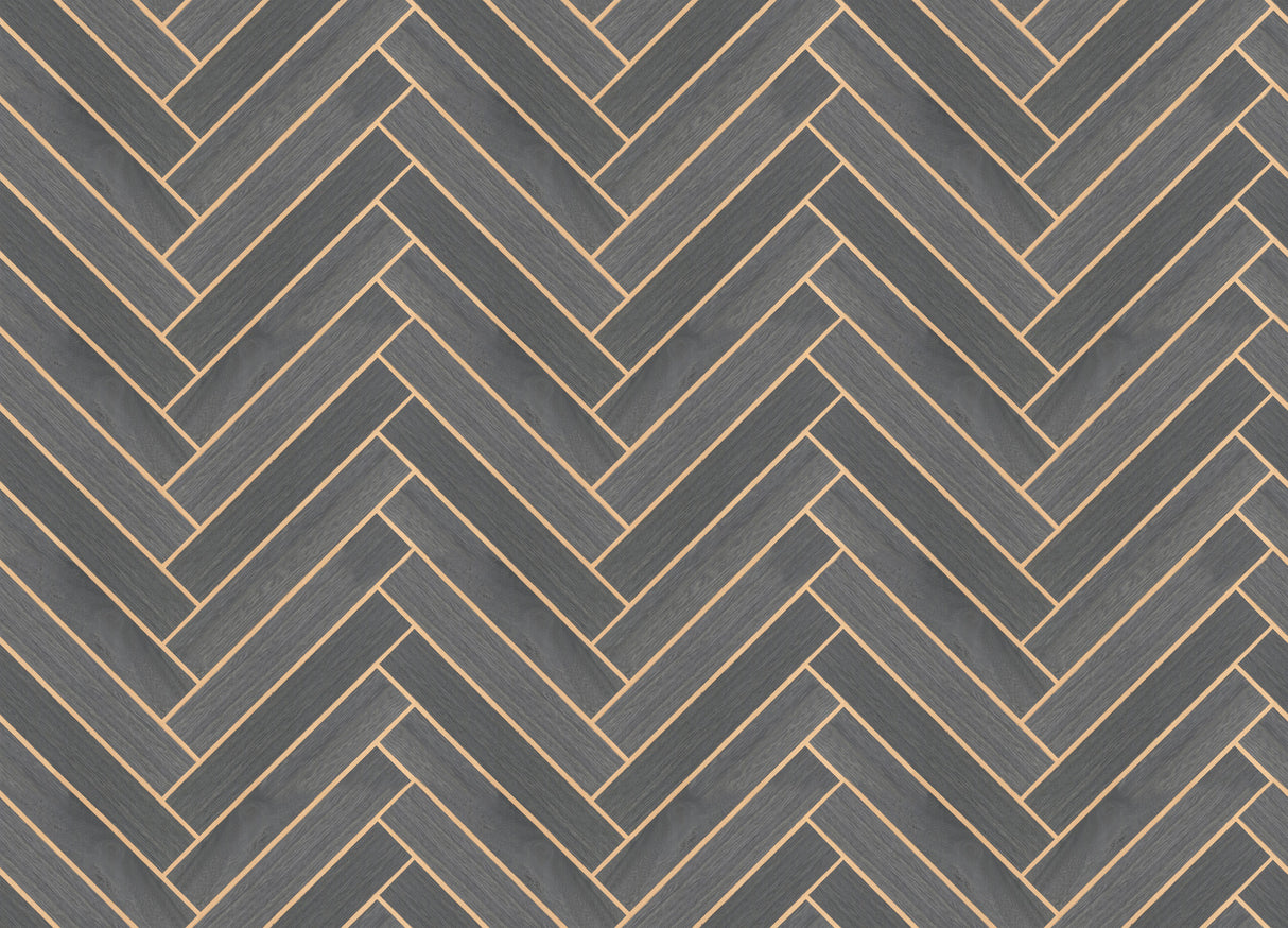 Herringbone Wood Veneer Graphite Wallpaper by Ronald Redding