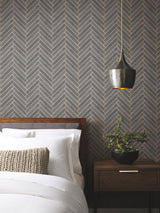 Herringbone Wood Veneer Graphite by Ronald Redding Wood Veneer Wallpaper – York Designer Series YGL7074