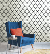 Modern Trellis Black Wallpaper with Geometric Lattice Pattern, Prepasted Sure Strip - York YS9100