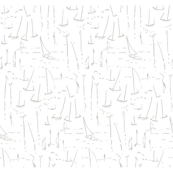 York Wallcoverings Vermillion Coast Silver Wallpaper roll, 27 in W x 27 ft L, nautical sailboat pattern