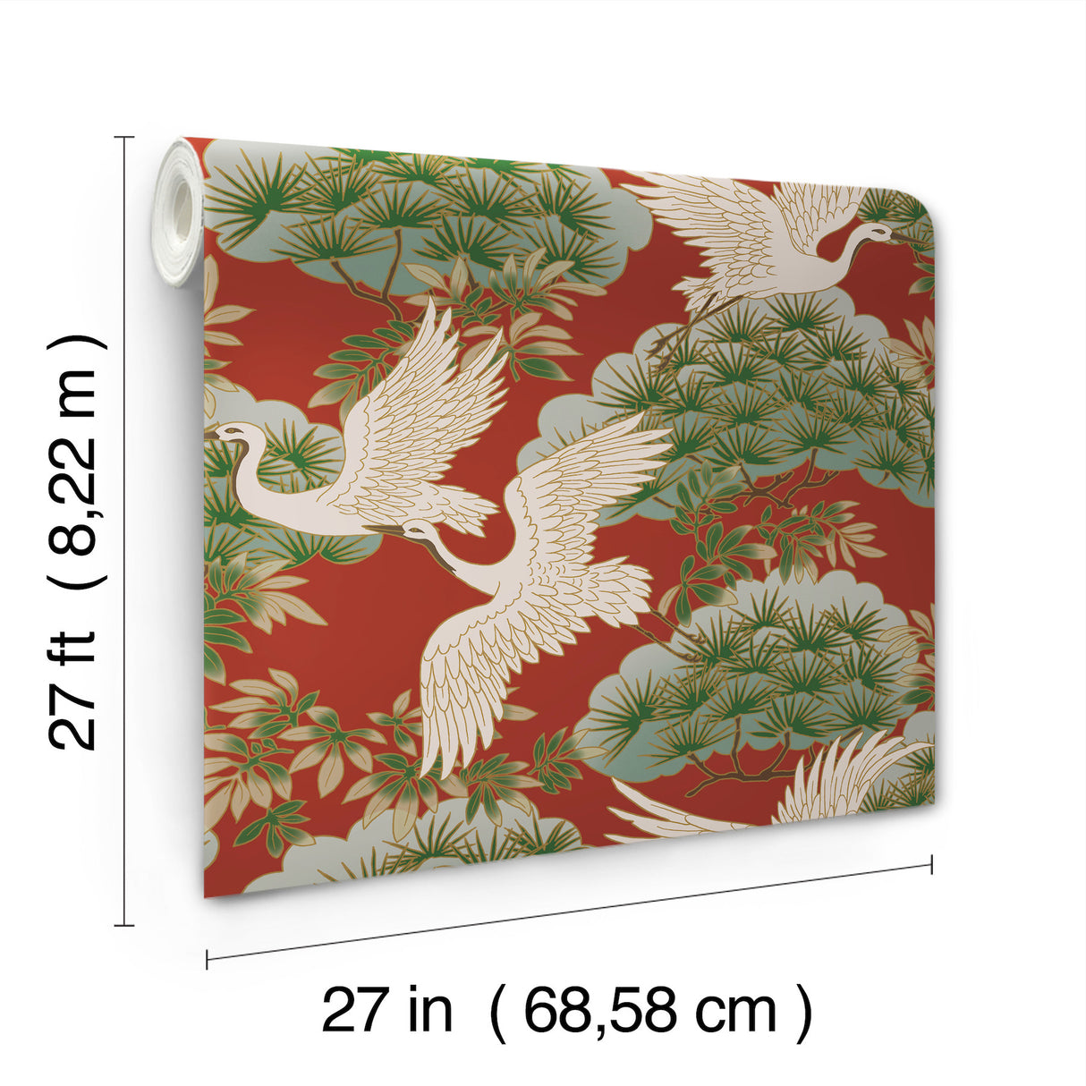 Sprig & Heron Red by Ronald Redding Tea Garden II Traditional Botanical Flying Heron and Bonsai Tree Non Woven Wallpaper - ZA8006