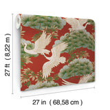Sprig & Heron Red by Ronald Redding Tea Garden II Traditional Botanical Flying Heron and Bonsai Tree Non Woven Wallpaper - ZA8006