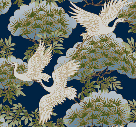 Sprig & Heron Navy Wallpaper by Ronald Redding – York Designer Series ZA8007