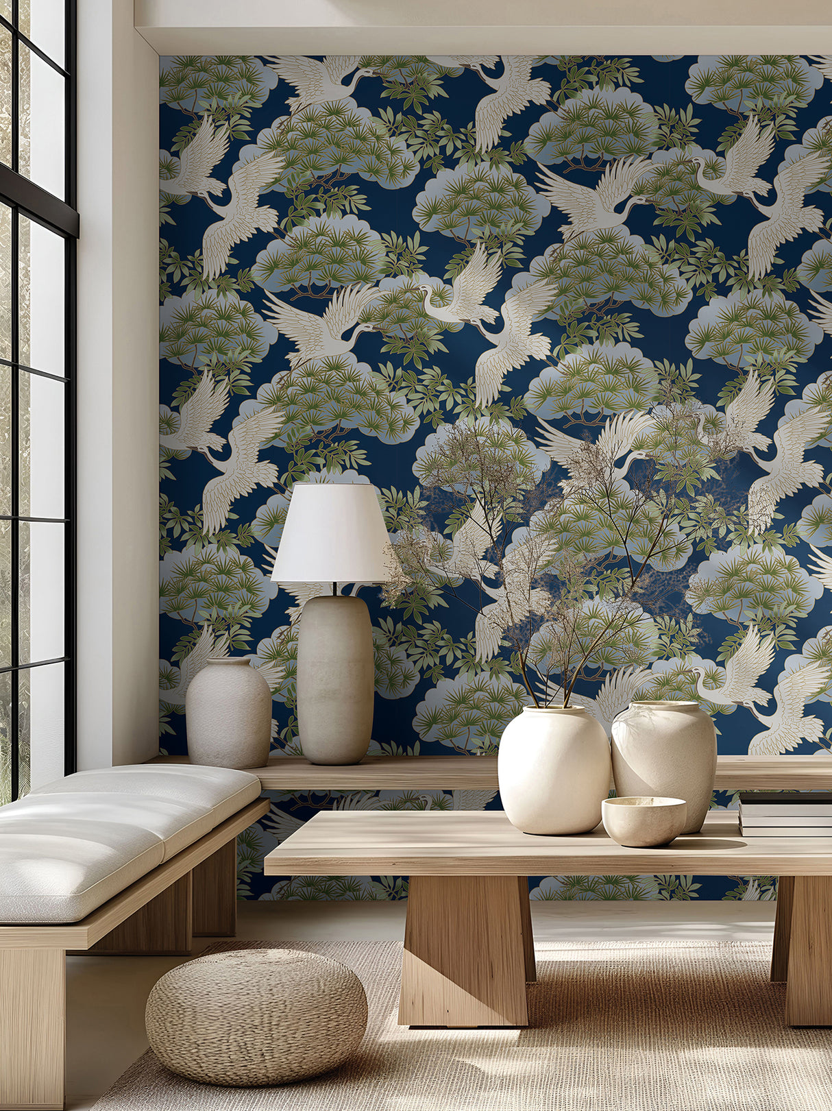 Sprig & Heron Navy by Ronald Redding Botanical Wallpaper – York Designer Series ZA8007
