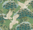 Sprig & Heron Green Wallpaper by Ronald Redding - ZA8008 - Tea Garden II Collection