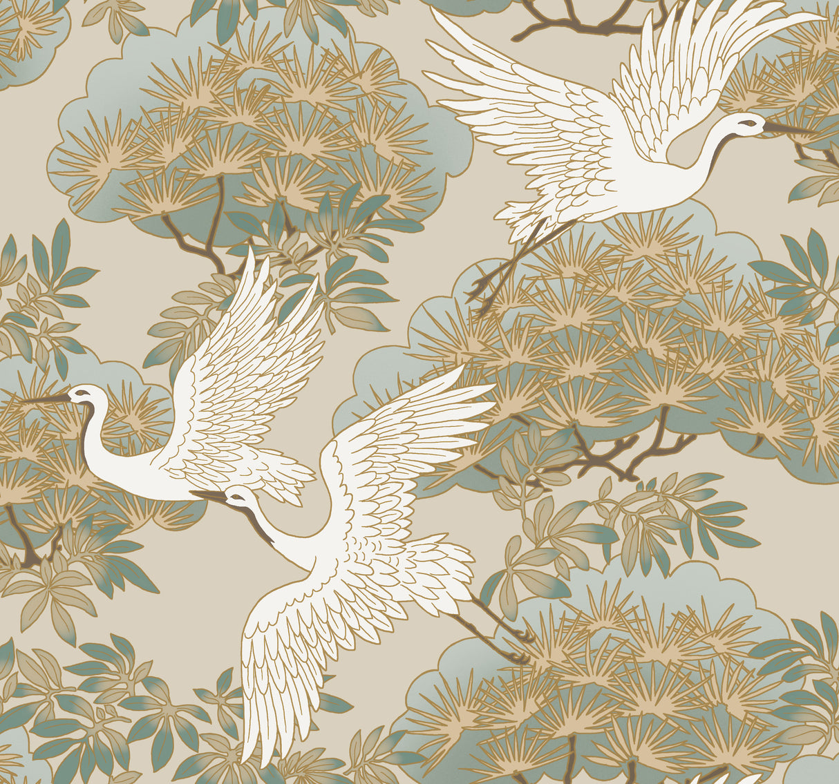 Sprig & Heron Beige Wallpaper ZA8009 by Ronald Redding for York Designer Series
