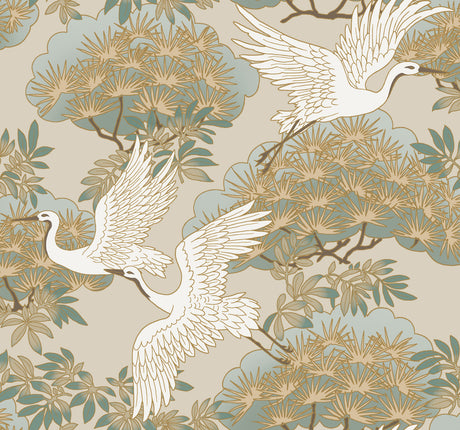 Sprig & Heron Beige Wallpaper ZA8009 by Ronald Redding for York Designer Series