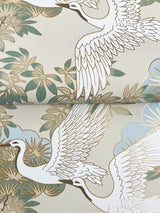 Sprig & Heron Beige by Ronald Redding Botanical Wallpaper- York Designer Series ZA8009