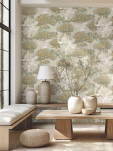 Sprig & Heron Beige by Ronald Redding Botanical Wallpaper- York Designer Series ZA8009