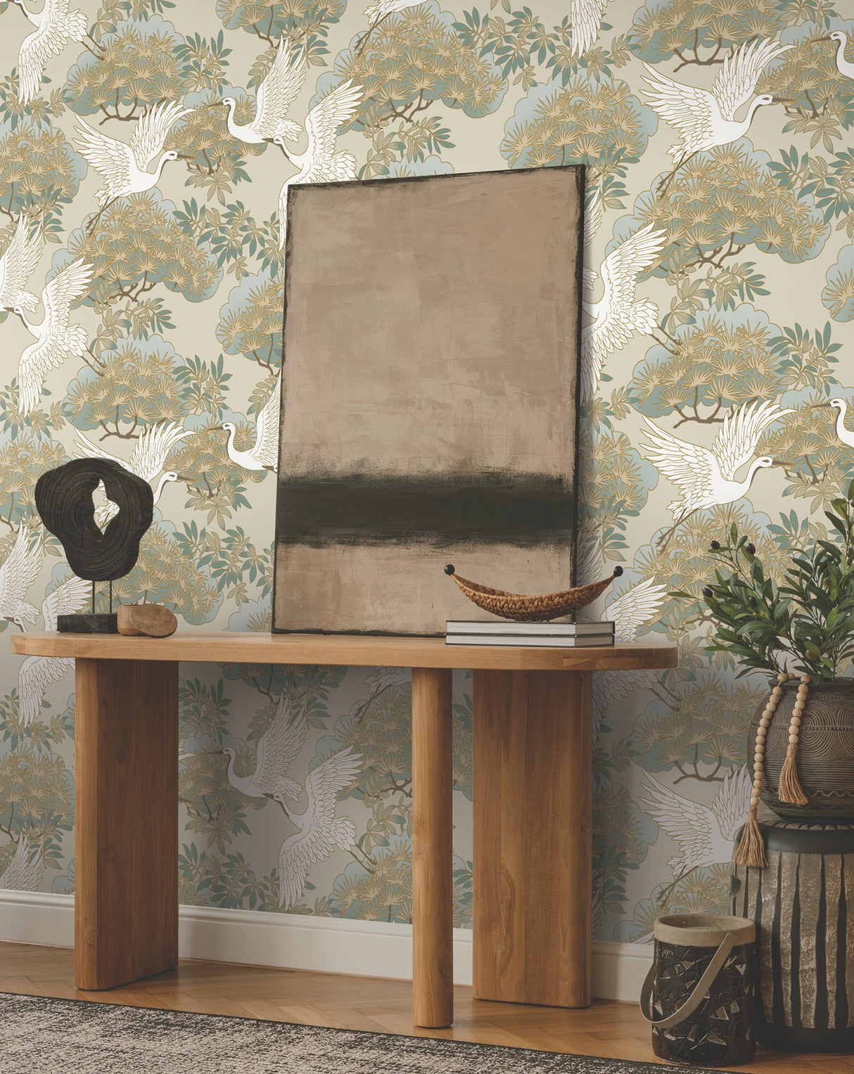 Sprig & Heron Beige by Ronald Redding Botanical Wallpaper- York Designer Series ZA8009