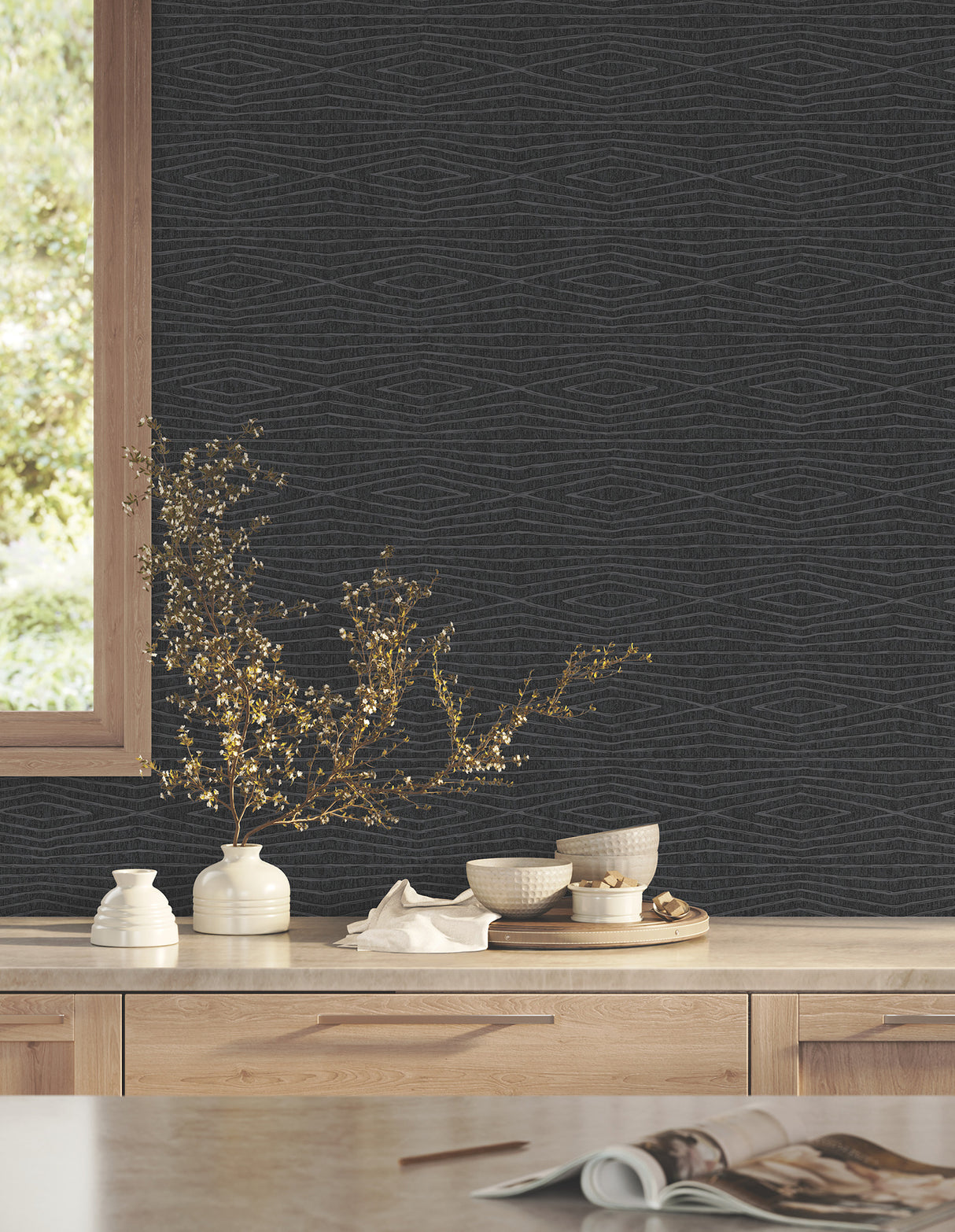 Daystone Black by Ronald Redding Geometric Wallpaper – York Designer Series ZA8013