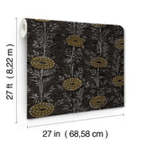 French Marigold Black and Gold Metallic Botanical Floral Non-Woven Unpasted Strippable Wallpaper by Ronald Redding Tea Garden II - ZA8017