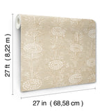 French Marigold Taupe and Gold by Ronald Redding Designs Tea Garden II Eclectic Metallic Floral Unpasted Non Woven Wallpaper Roll - ZA8018