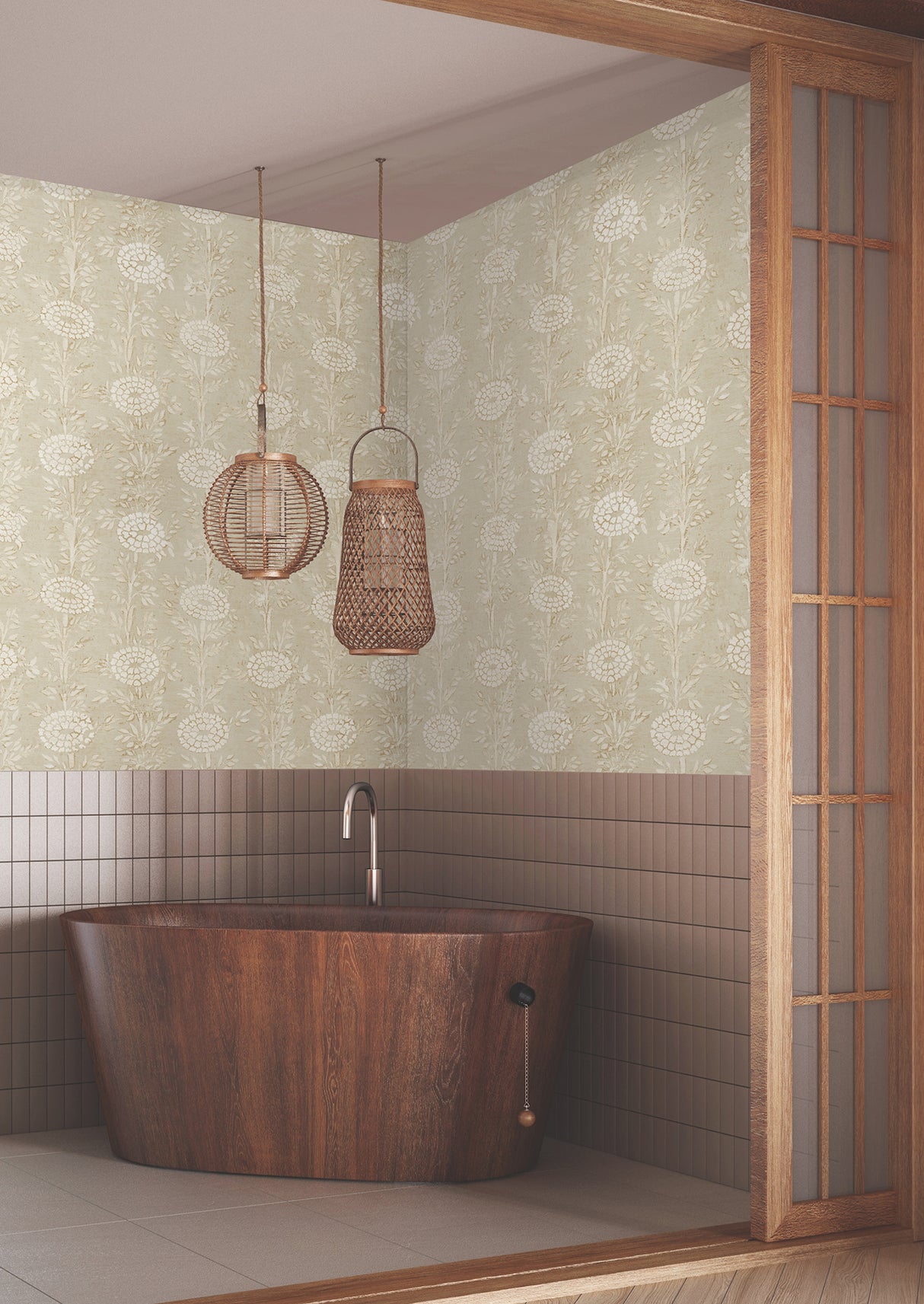 French Marigold Taupe and Gold by Ronald Redding Designs Tea Garden II Eclectic Metallic Floral Unpasted Non Woven Wallpaper Roll - ZA8018