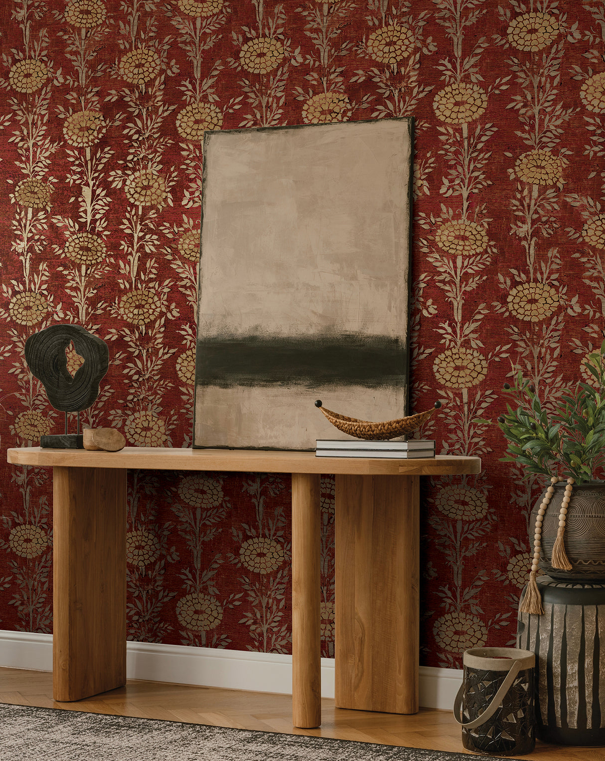 French Marigold Red & Gold by Ronald Redding Floral Wallpaper – York Designer Series ZA8019
